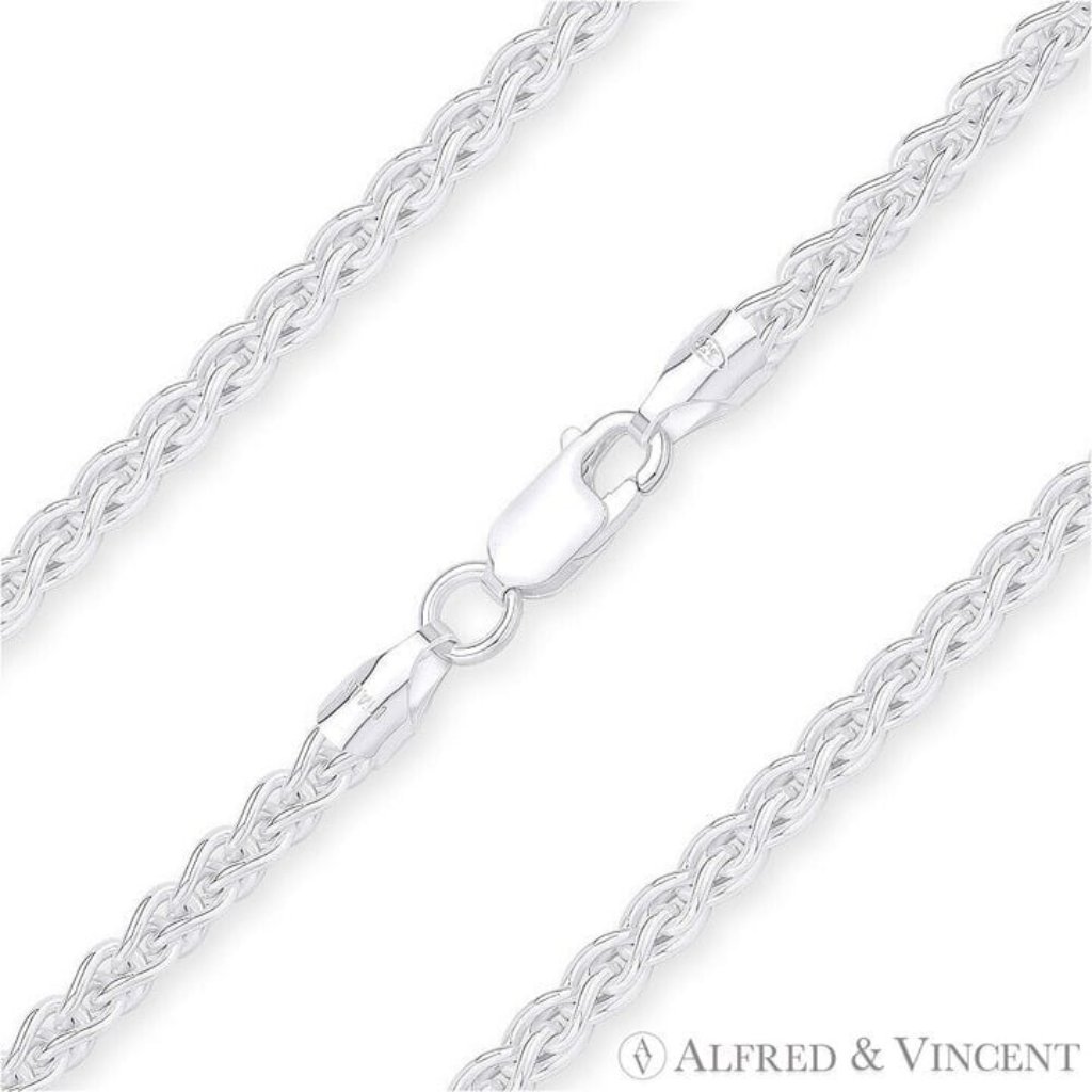3.3mm Classic Wheat Link Italian Spiga Chain Necklace In 925 Sterling Silver 18